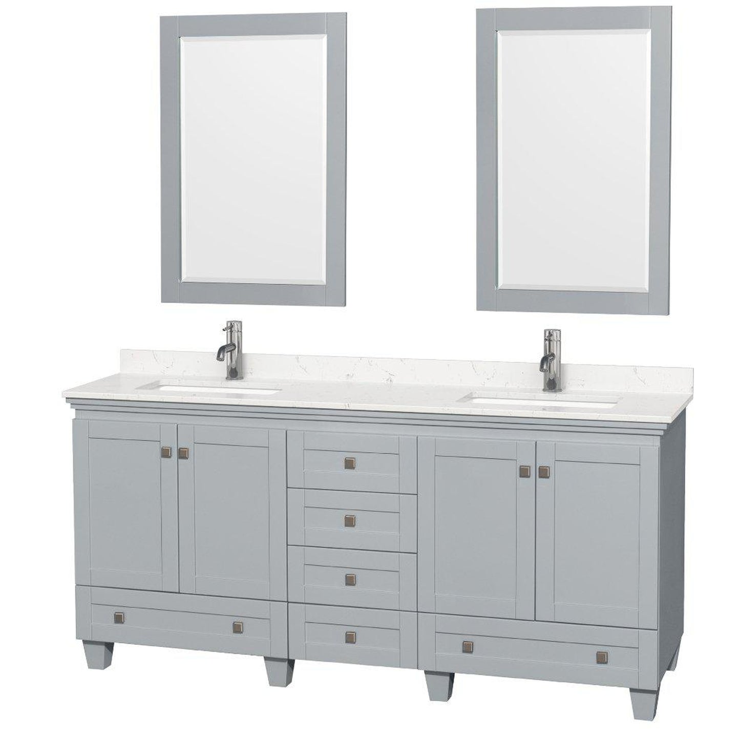 Wyndham Collection Acclaim 72" Double Bathroom Oyster Gray Vanity With Light-Vein Carrara Cultured Marble Countertop And Undermount Square Sinks And 2 Set Of 24" Mirror