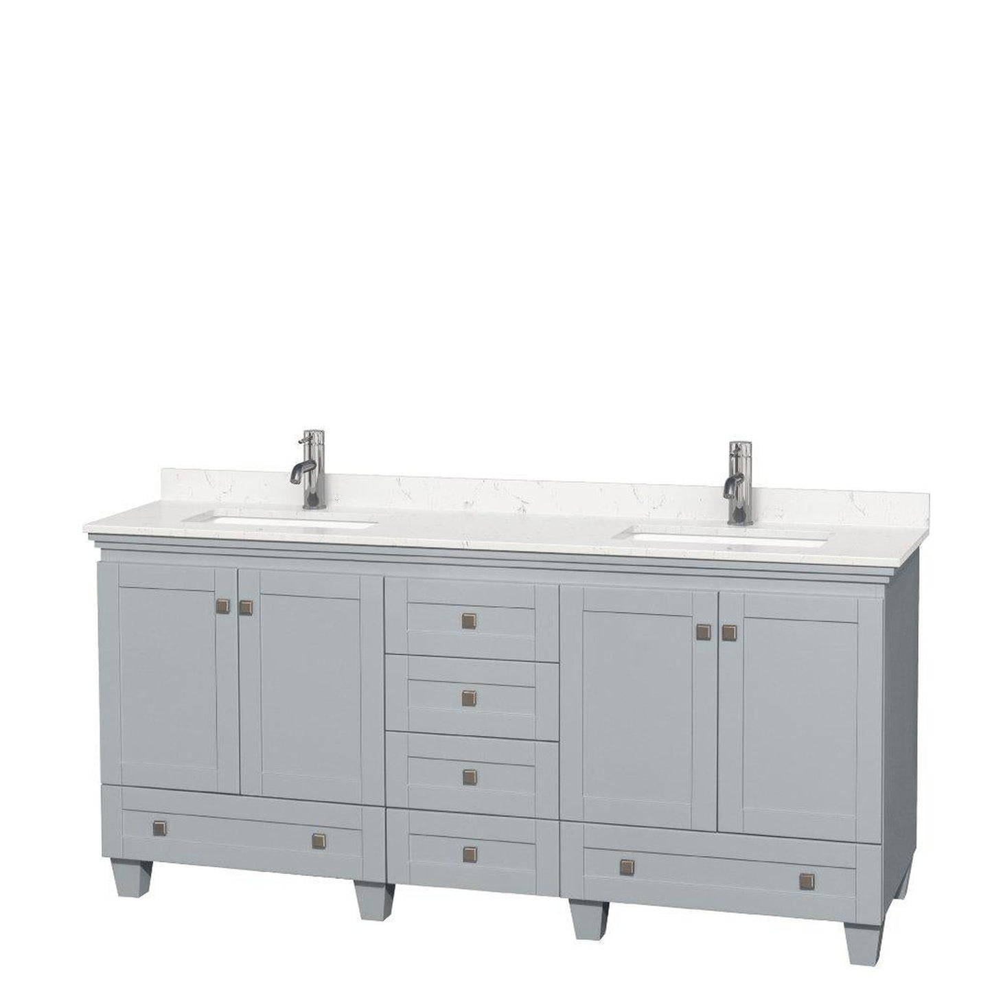 Wyndham Collection Acclaim 72" Double Bathroom Oyster Gray Vanity With Light-Vein Carrara Cultured Marble Countertop And Undermount Square Sinks