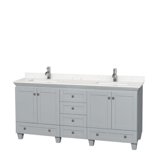 Wyndham Collection Acclaim 72" Double Bathroom Oyster Gray Vanity With Light-Vein Carrara Cultured Marble Countertop And Undermount Square Sinks