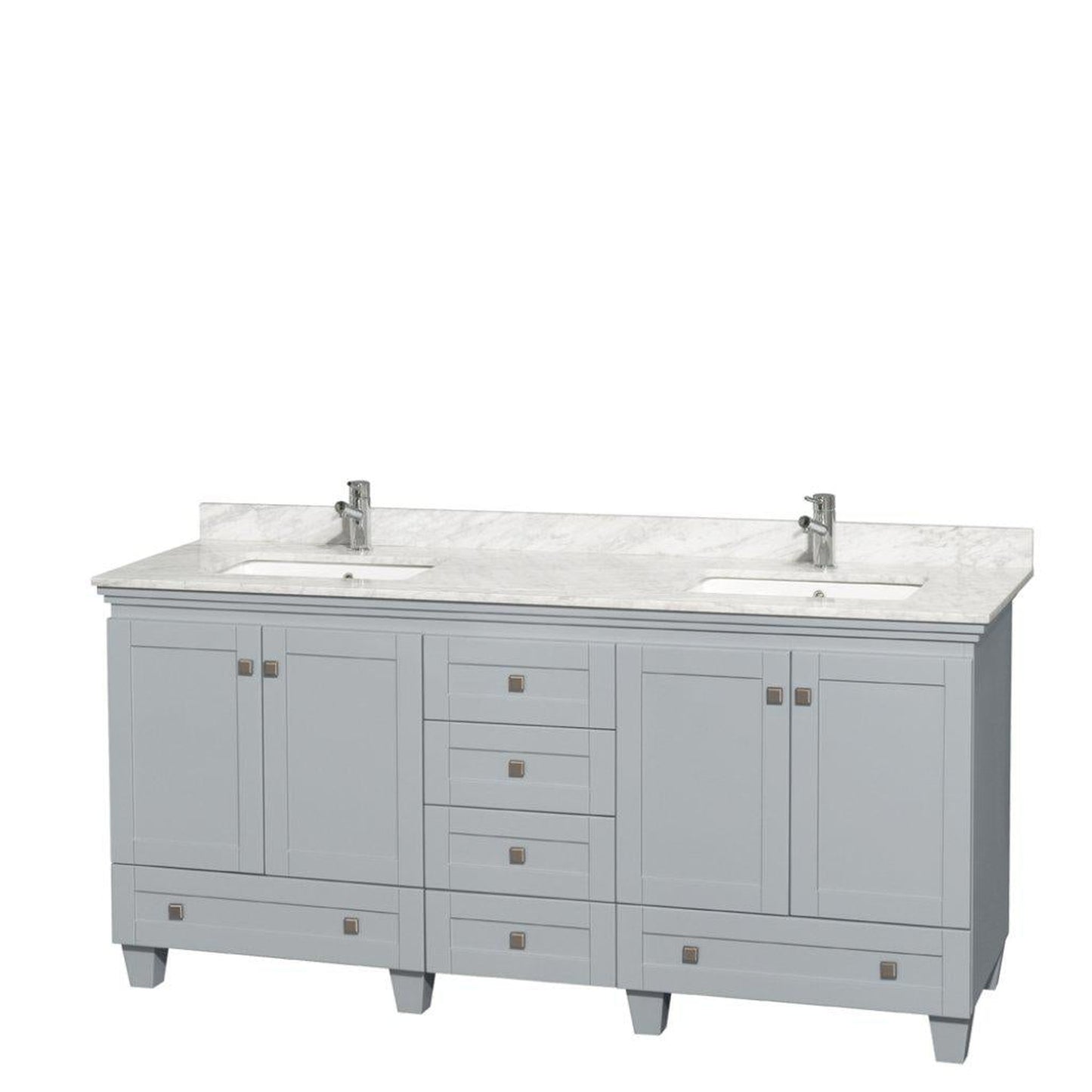 Wyndham Collection Acclaim 72" Double Bathroom Oyster Gray Vanity With White Carrara Marble Countertop And Undermount Square Sinks