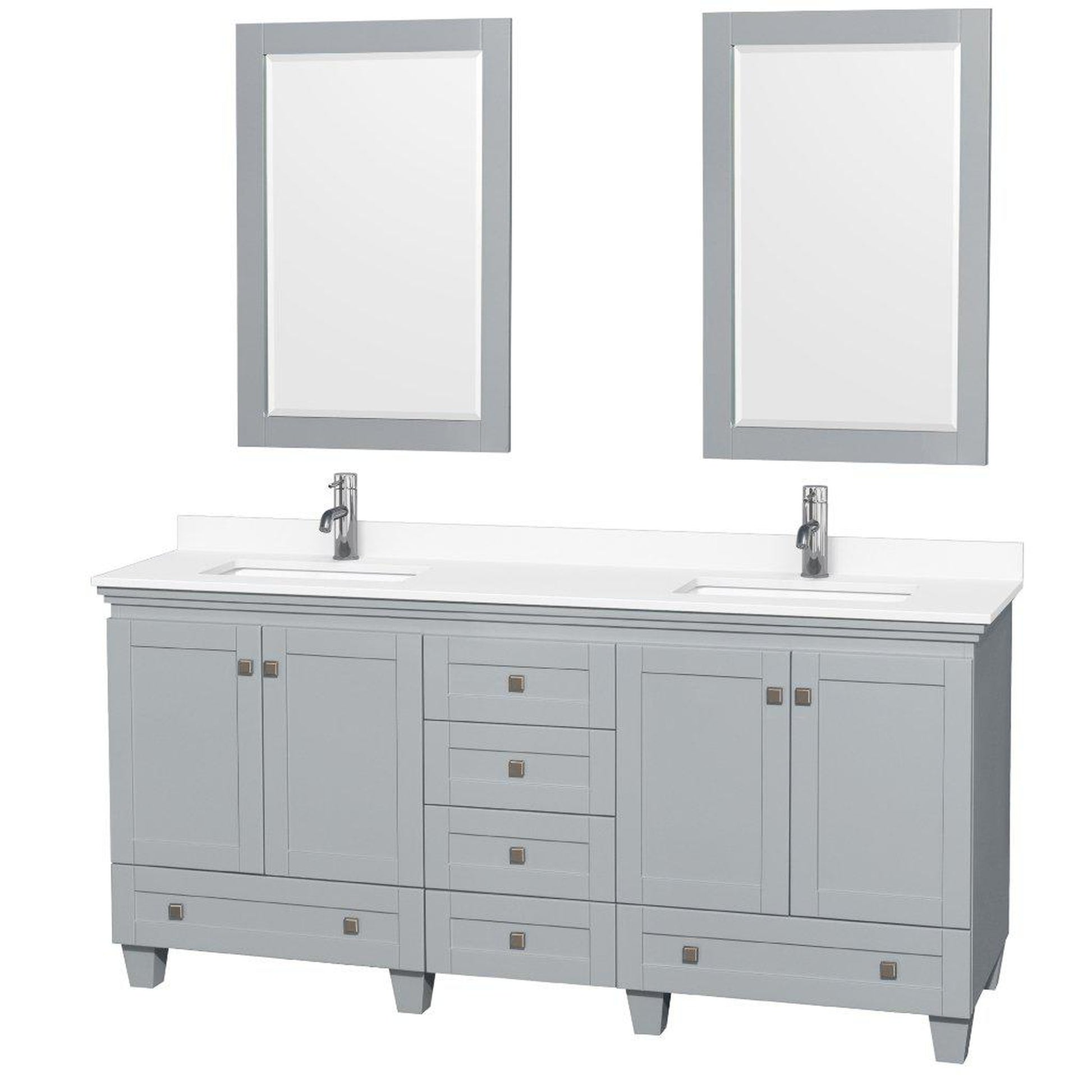 Wyndham Collection Acclaim 72" Double Bathroom Oyster Gray Vanity With White Cultured Marble Countertop And Undermount Square Sinks And 2 Set Of 24" Mirror