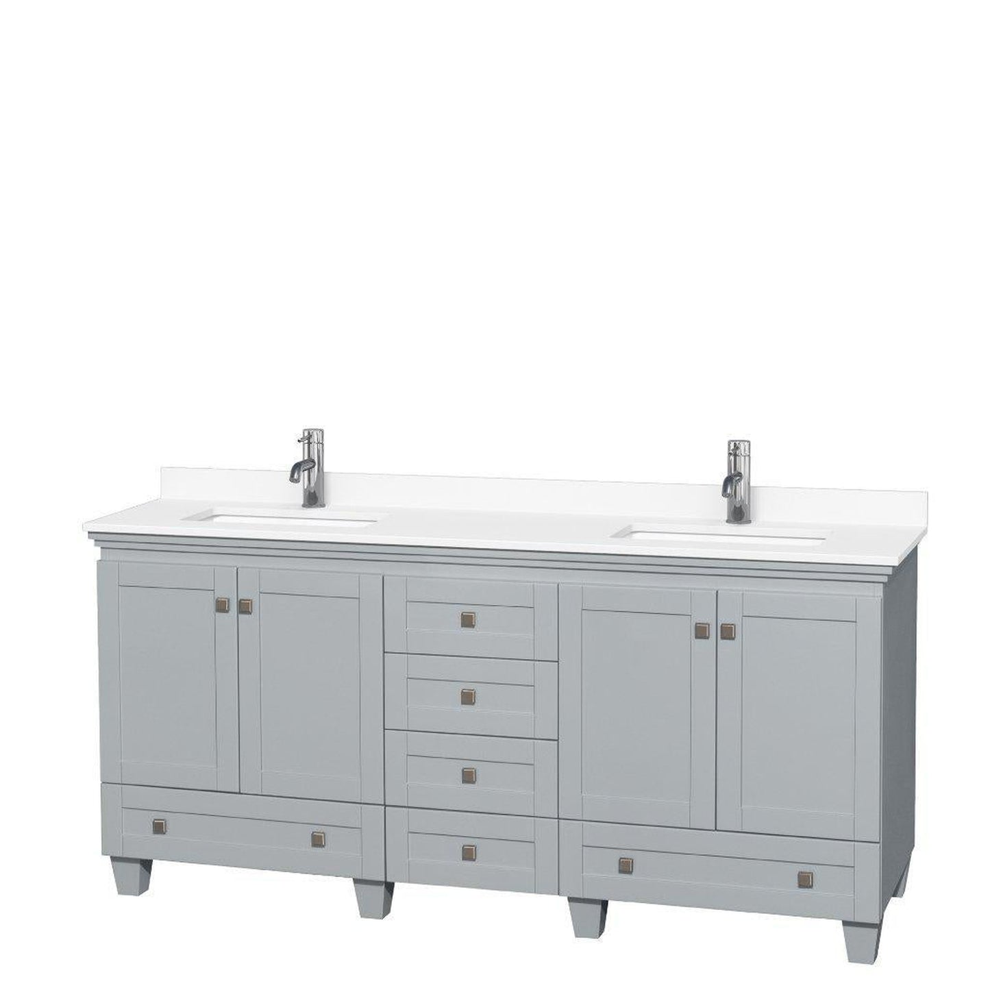 Wyndham Collection Acclaim 72" Double Bathroom Oyster Gray Vanity With White Cultured Marble Countertop And Undermount Square Sinks