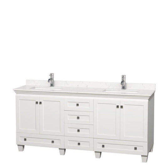 Wyndham Collection Acclaim 72" Double Bathroom White Vanity With Light-Vein Carrara Cultured Marble Countertop And Undermount Square Sinks