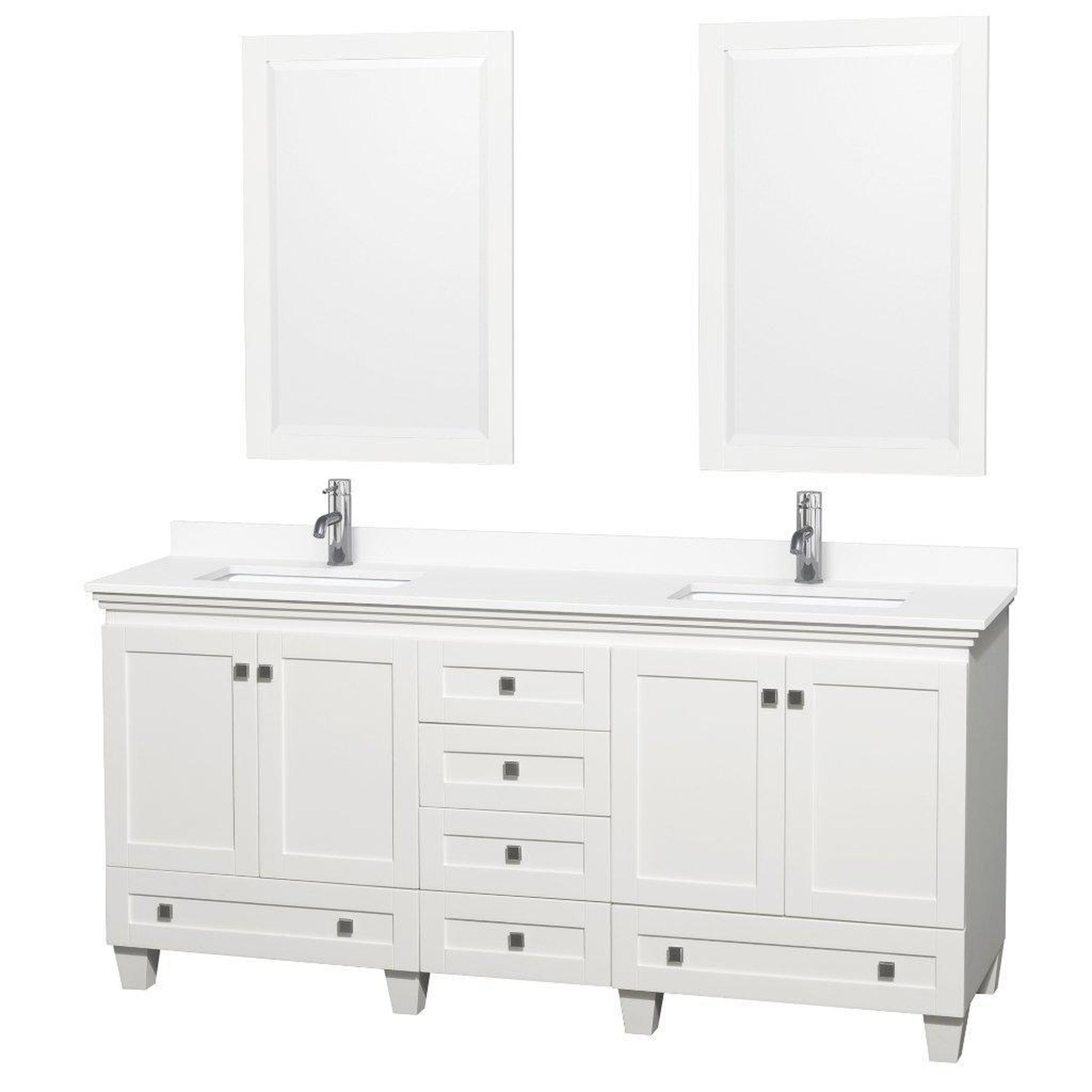 Wyndham Collection Acclaim 72" Double Bathroom White Vanity With White Cultured Marble Countertop And Undermount Square Sinks And 2 Set Of 24" Mirror