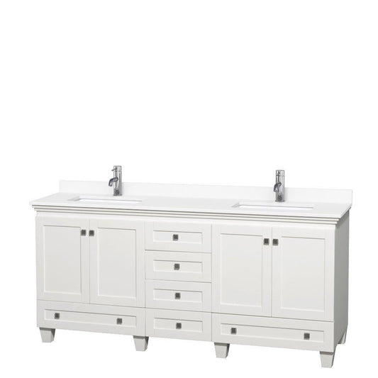 Wyndham Collection Acclaim 72" Double Bathroom White Vanity With White Cultured Marble Countertop And Undermount Square Sinks