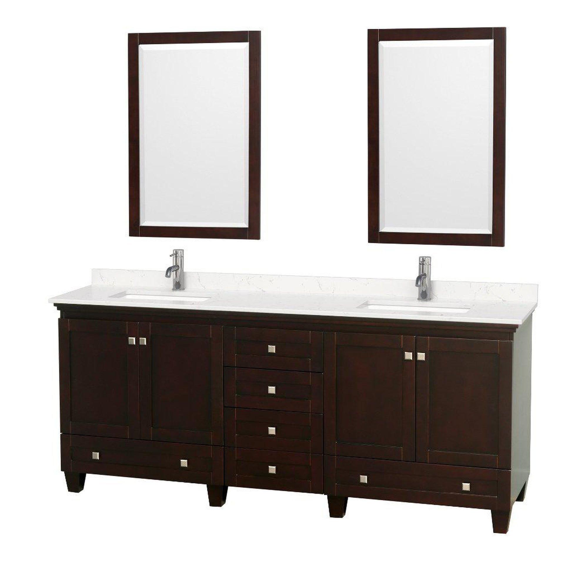 Wyndham Collection Acclaim 80" Double Bathroom Espresso Vanity With Light-Vein Carrara Cultured Marble Countertop And Undermount Square Sinks And 2 Set Of 24" Mirror