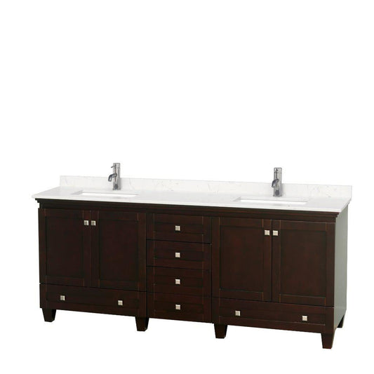 Wyndham Collection Acclaim 80" Double Bathroom Espresso Vanity With Light-Vein Carrara Cultured Marble Countertop And Undermount Square Sinks