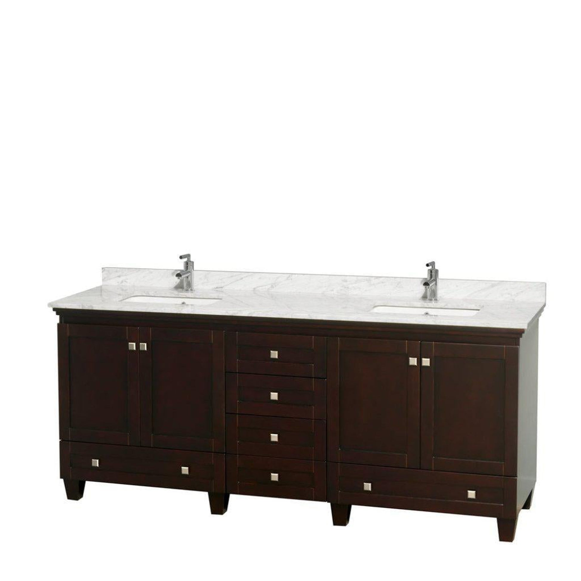 Wyndham Collection Acclaim 80" Double Bathroom Espresso Vanity With White Carrara Marble Countertop And Undermount Square Sinks