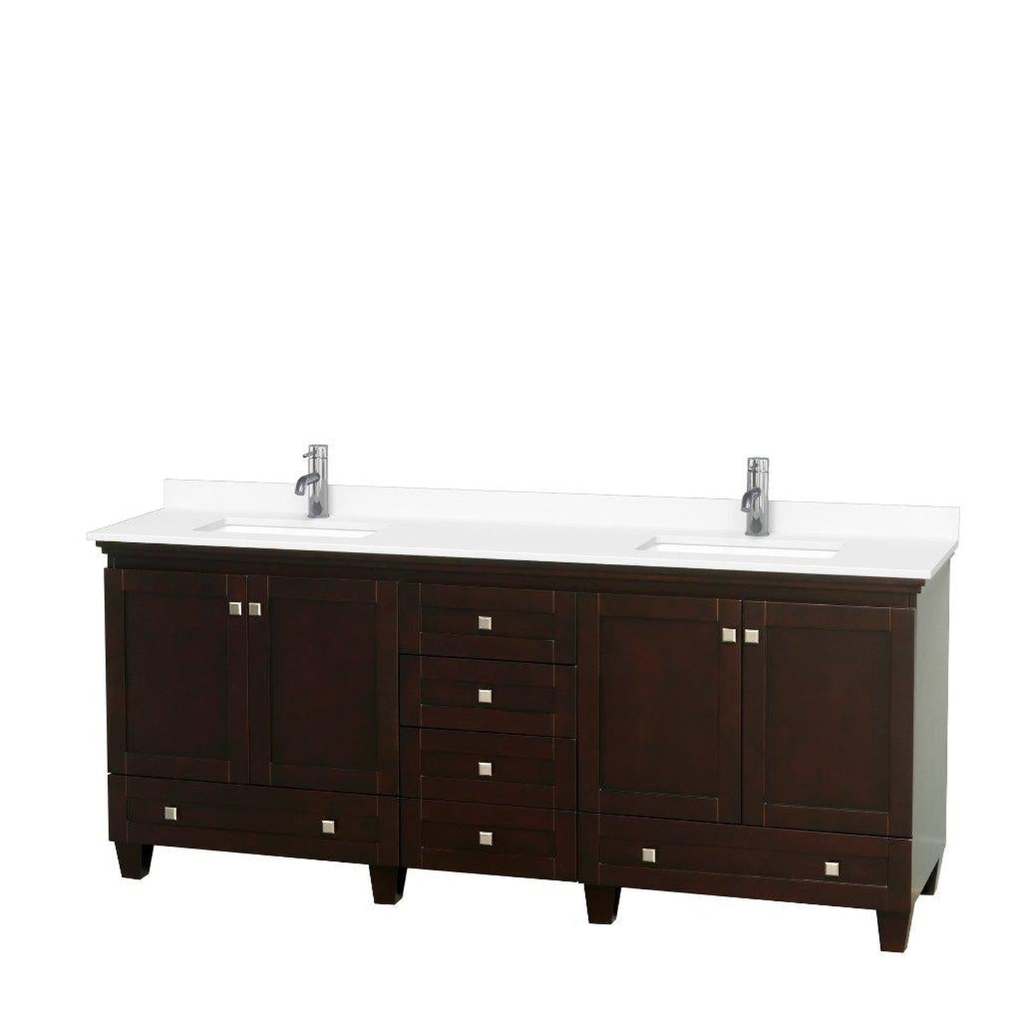 Wyndham Collection Acclaim 80" Double Bathroom Espresso Vanity With White Cultured Marble Countertop And Undermount Square Sinks