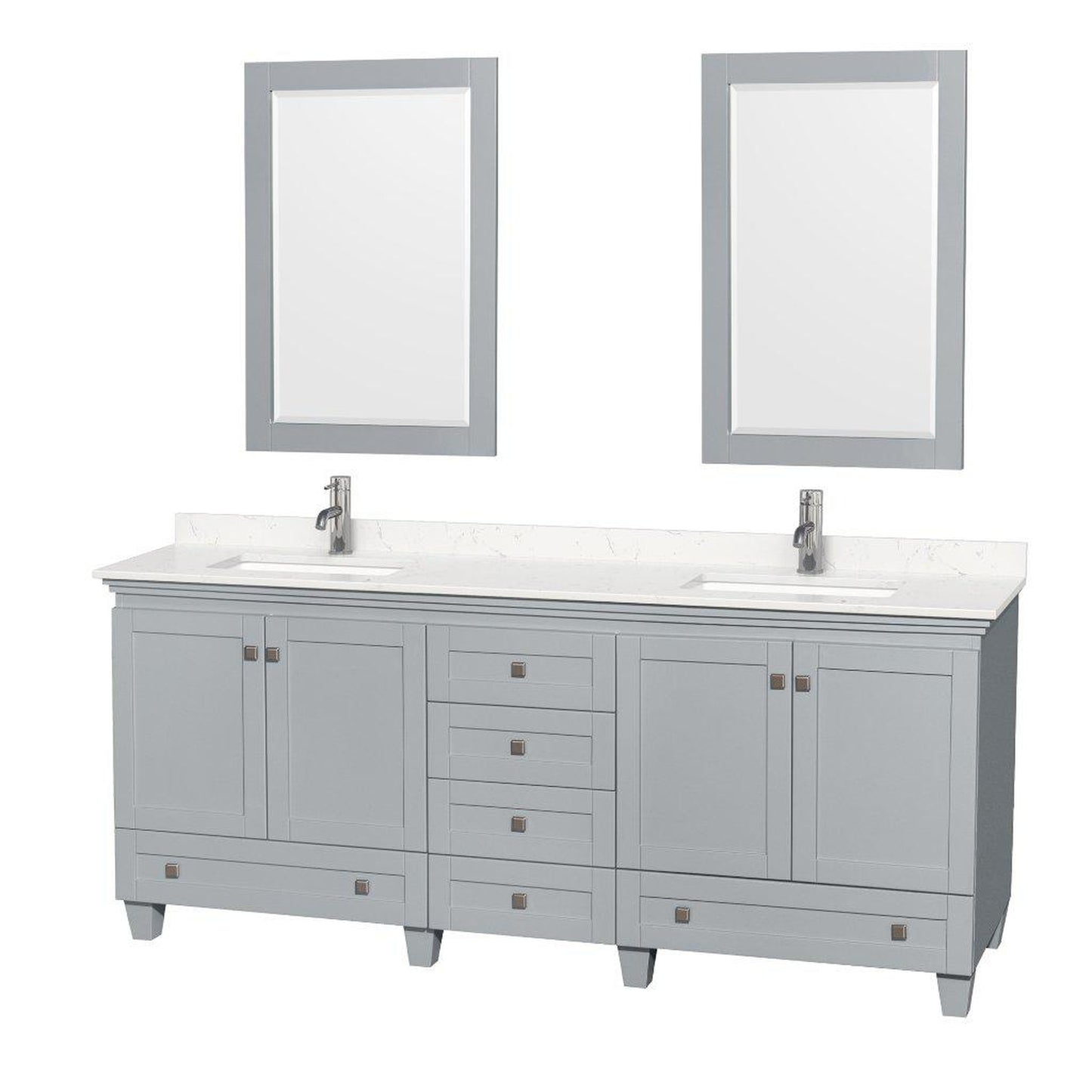 Wyndham Collection Acclaim 80" Double Bathroom Oyster Gray Vanity With Light-Vein Carrara Cultured Marble Countertop And Undermount Square Sinks And 2 Set Of 24" Mirror