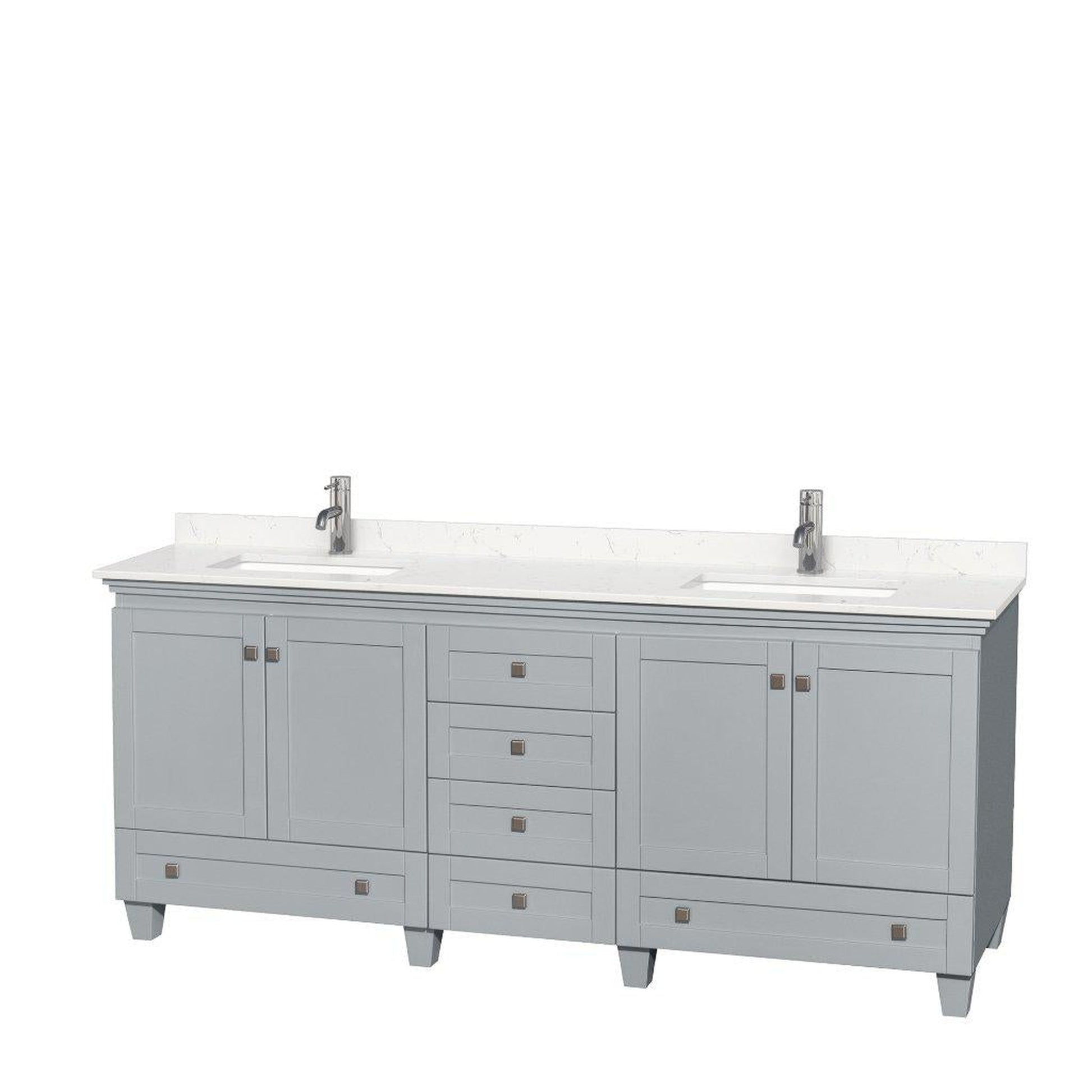 Wyndham Collection Acclaim 80" Double Bathroom Oyster Gray Vanity With Light-Vein Carrara Cultured Marble Countertop And Undermount Square Sinks