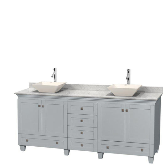 Wyndham Collection Acclaim 80" Double Bathroom Oyster Gray Vanity With White Carrara Marble Countertop And Pyra Bone Porcelain Sinks