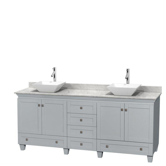 Wyndham Collection Acclaim 80" Double Bathroom Oyster Gray Vanity With White Carrara Marble Countertop And Pyra White Porcelain Sinks