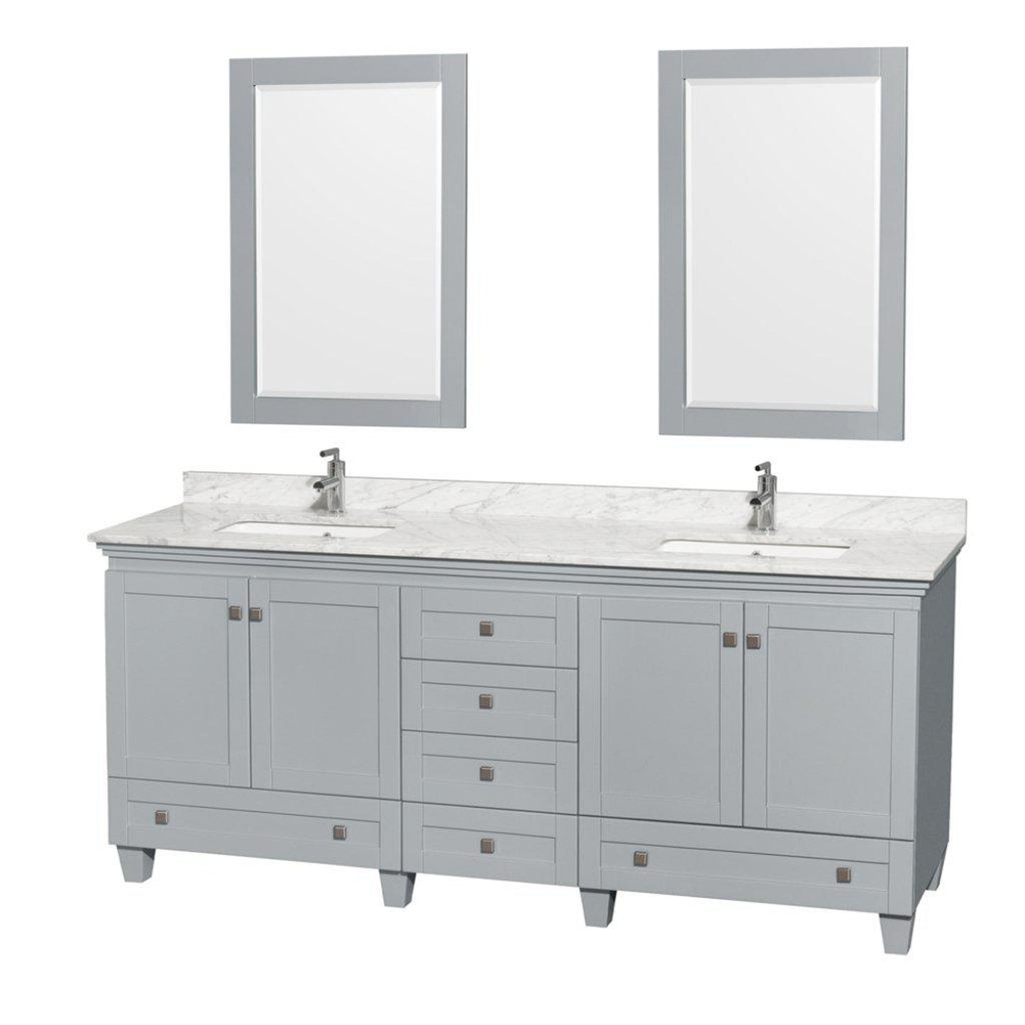Wyndham Collection Acclaim 80" Double Bathroom Oyster Gray Vanity With White Carrara Marble Countertop And Undermount Square Sinks And 2 Set Of 24" Mirror