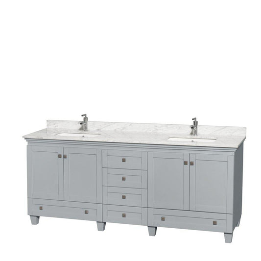 Wyndham Collection Acclaim 80" Double Bathroom Oyster Gray Vanity With White Carrara Marble Countertop And Undermount Square Sinks