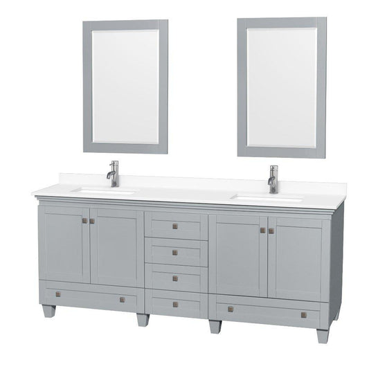 Wyndham Collection Acclaim 80" Double Bathroom Oyster Gray Vanity With White Cultured Marble Countertop And Undermount Square Sinks And 2 Set Of 24" Mirror