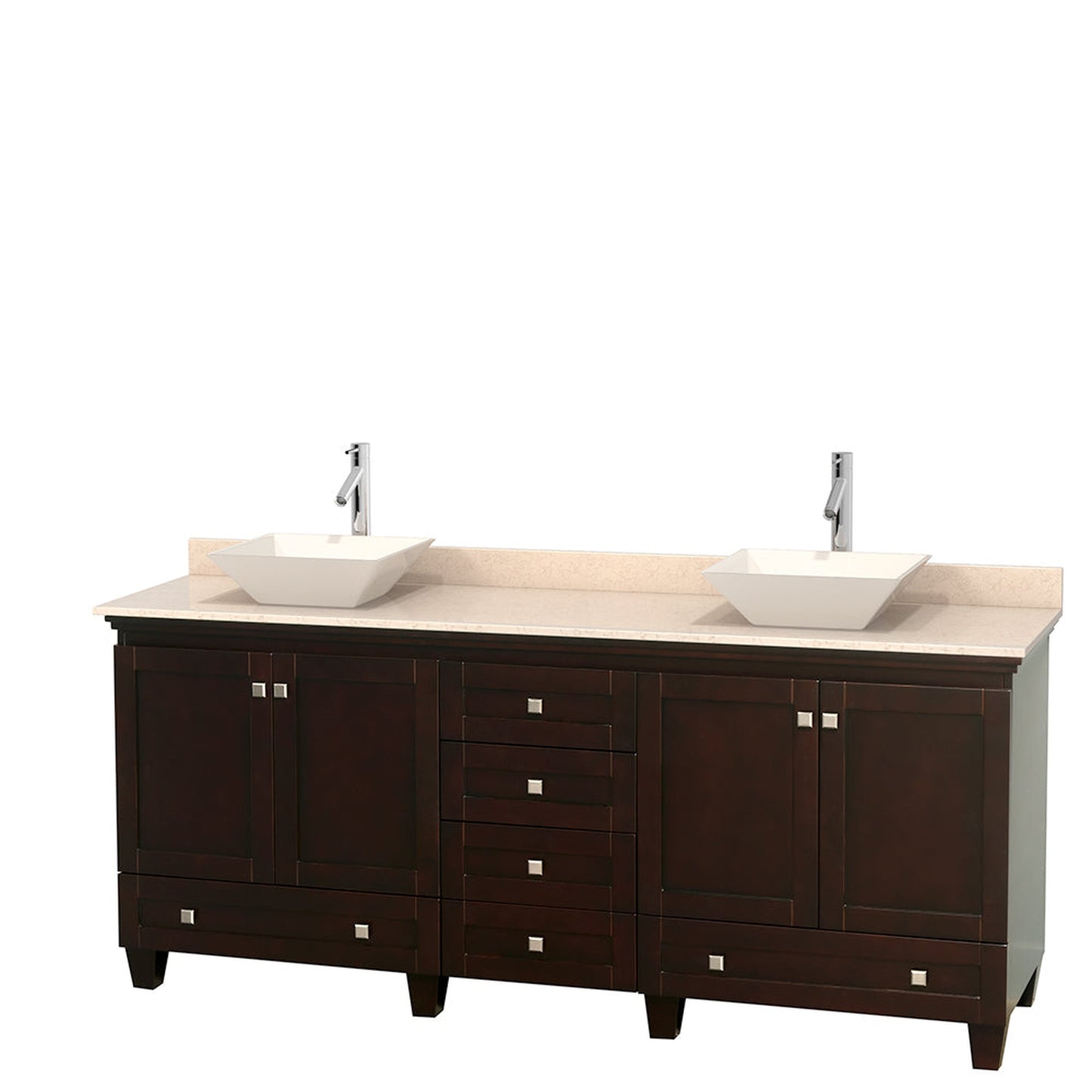 Wyndham Collection Acclaim 80" Double Bathroom Vanity in Espresso With Ivory Marble Countertop & Pyra Bone Porcelain Sink