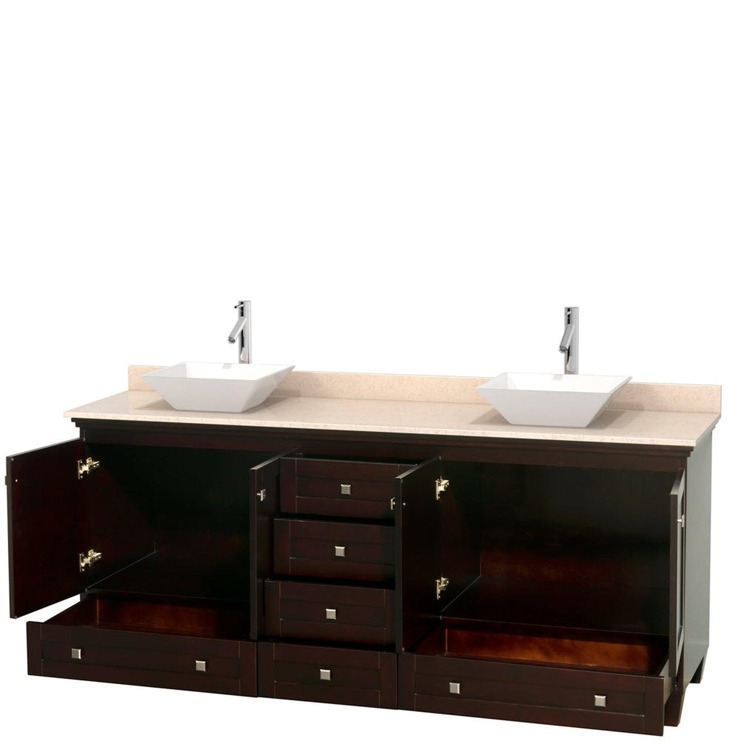 Wyndham Collection Acclaim 80" Double Bathroom Vanity in Espresso With Ivory Marble Countertop & Pyra White Porcelain Sink