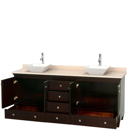 Wyndham Collection Acclaim 80" Double Bathroom Vanity in Espresso With Ivory Marble Countertop & Pyra White Porcelain Sink