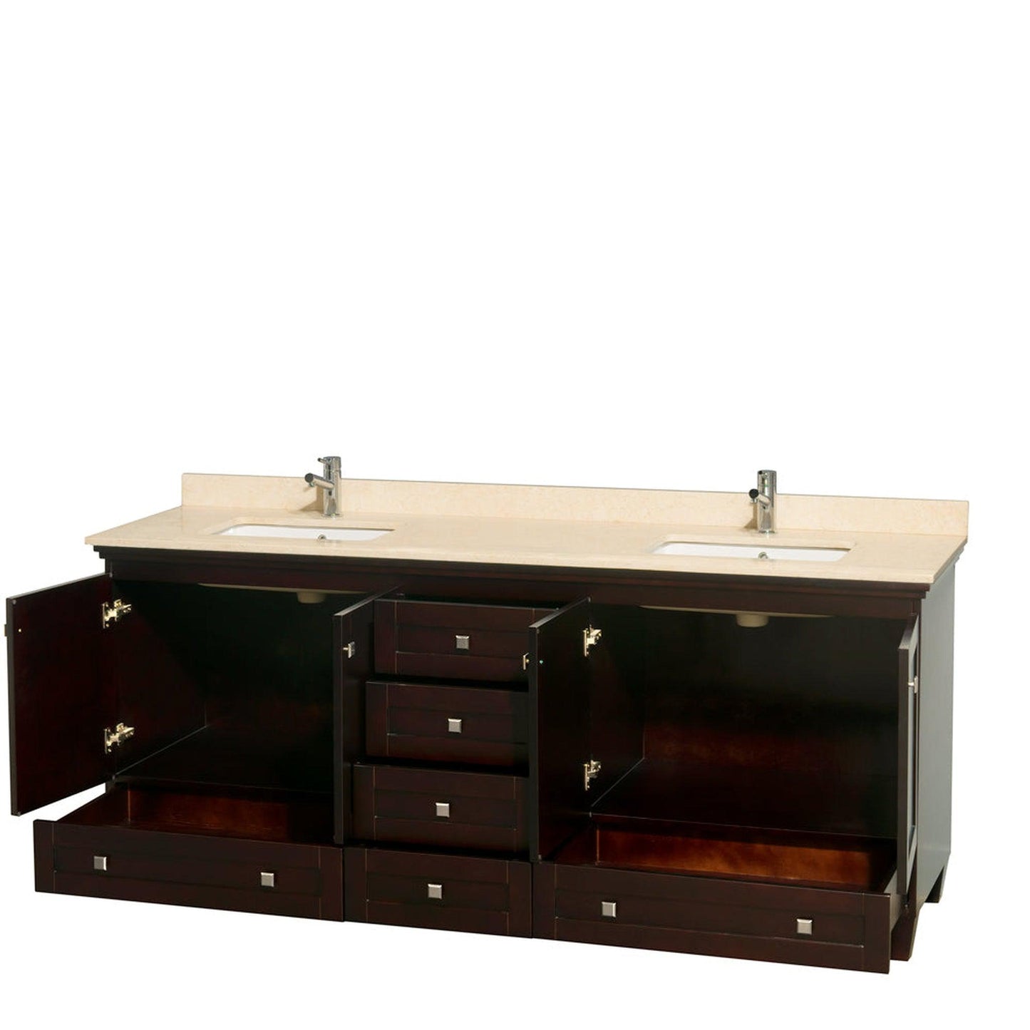 Wyndham Collection Acclaim 80" Double Bathroom Vanity in Espresso With Ivory Marble Countertop & Undermount Square Sink