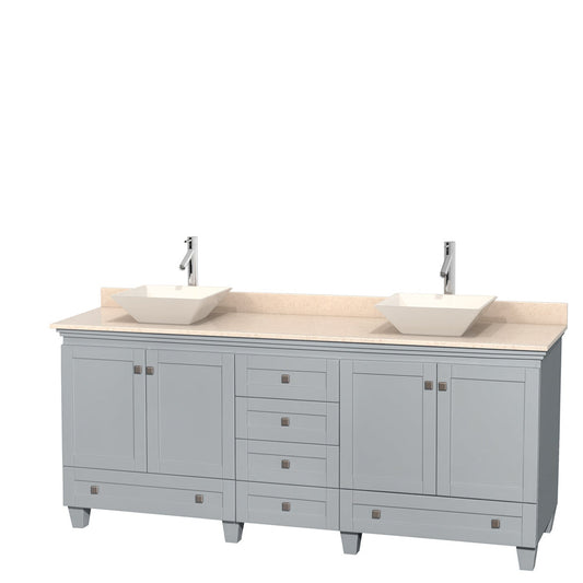 Wyndham Collection Acclaim 80" Double Bathroom Vanity in Oyster Gray With Ivory Marble Countertop & Pyra Bone Porcelain Sink