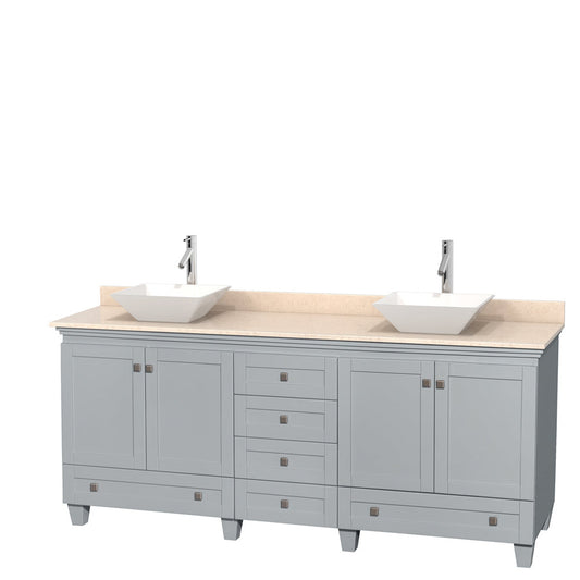 Wyndham Collection Acclaim 80" Double Bathroom Vanity in Oyster Gray With Ivory Marble Countertop & Pyra White Porcelain Sink