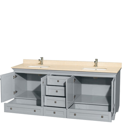 Wyndham Collection Acclaim 80" Double Bathroom Vanity in Oyster Gray With Ivory Marble Countertop & Undermount Square Sink