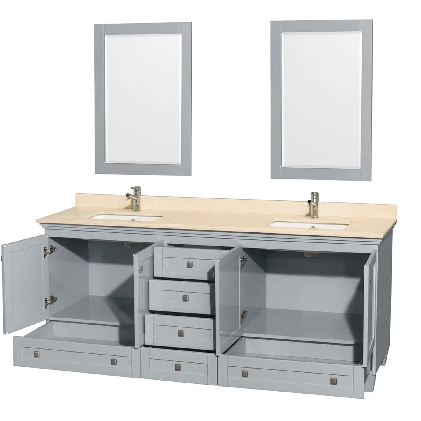 Wyndham Collection Acclaim 80" Double Bathroom Vanity in Oyster Gray With Ivory Marble Countertop, Undermount Square Sink & 24" Mirror