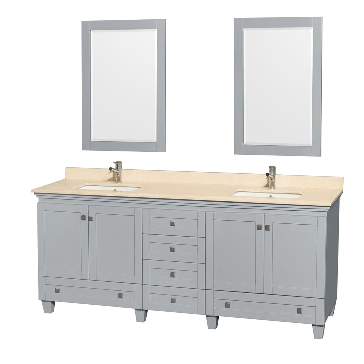 Wyndham Collection Acclaim 80" Double Bathroom Vanity in Oyster Gray With Ivory Marble Countertop, Undermount Square Sink & 24" Mirror