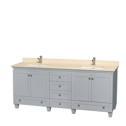 Wyndham Collection Acclaim 80" Double Bathroom Vanity in Oyster Gray With Ivory Marble Countertop & Undermount Square Sink