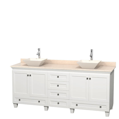 Wyndham Collection Acclaim 80" Double Bathroom Vanity in White With Ivory Marble Countertop & Pyra Bone Porcelain Sink