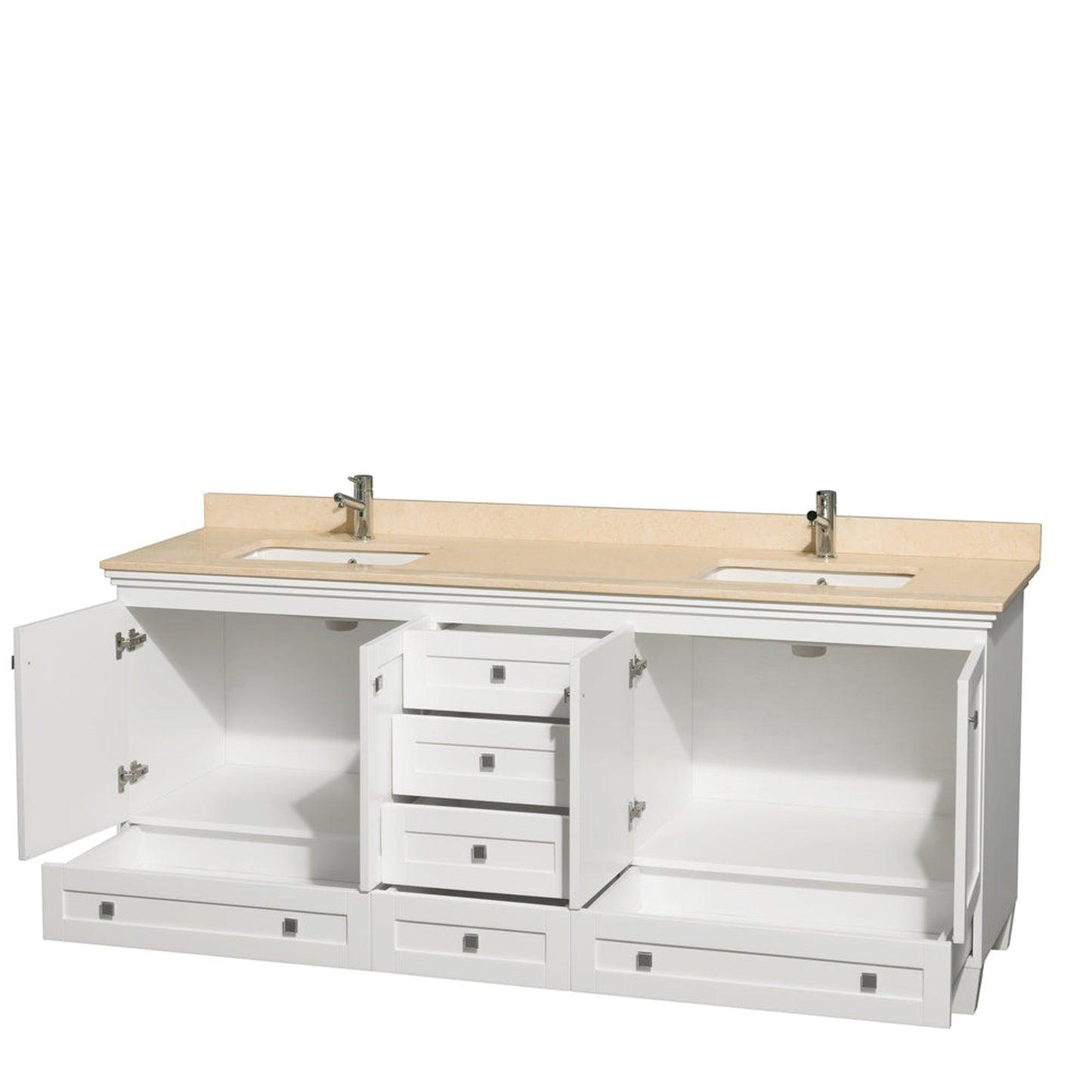Wyndham Collection Acclaim 80" Double Bathroom Vanity in White With Ivory Marble Countertop & Undermount Square Sink