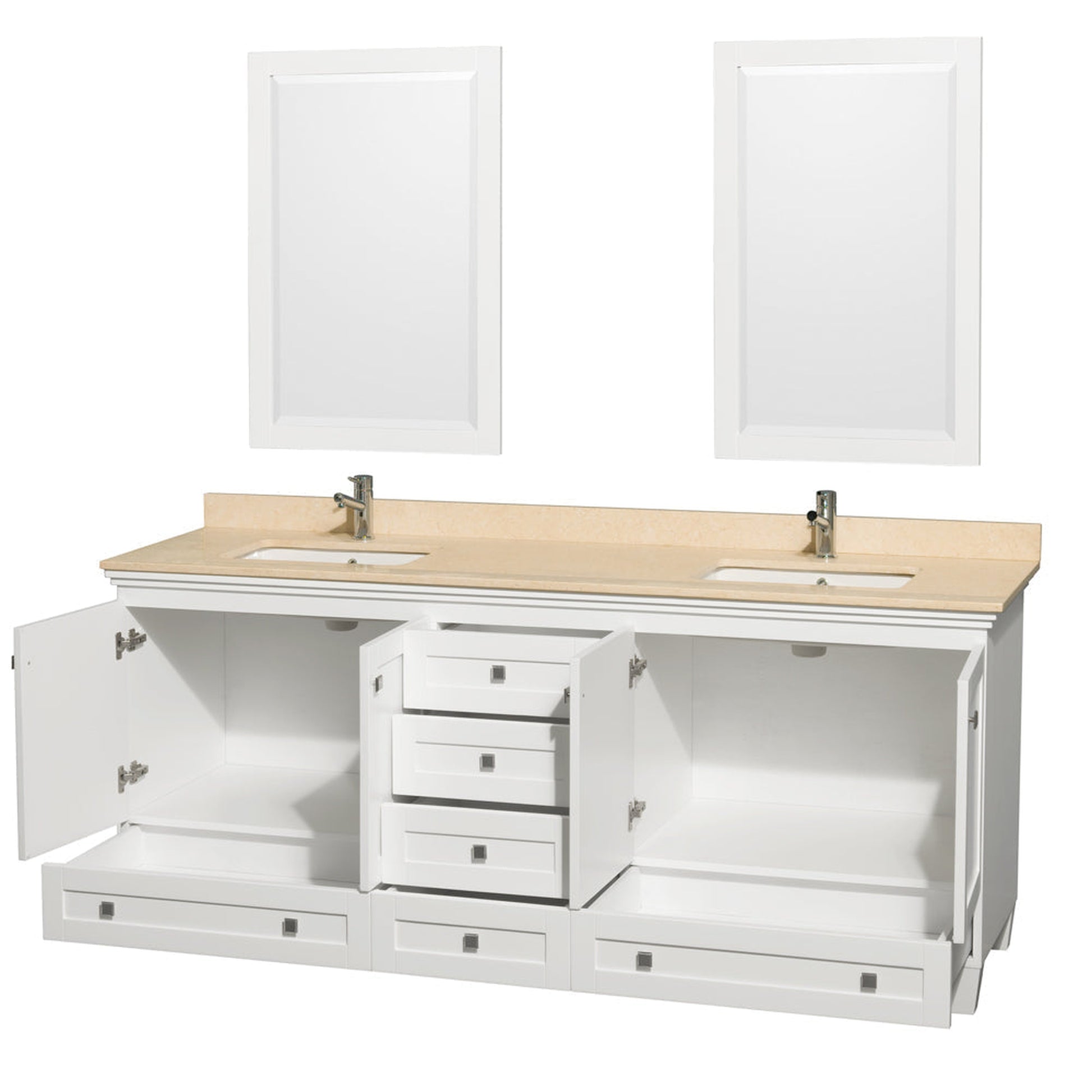 Wyndham Collection Acclaim 80" Double Bathroom Vanity in White With Ivory Marble Countertop, Undermount Square Sink & 24" Mirror