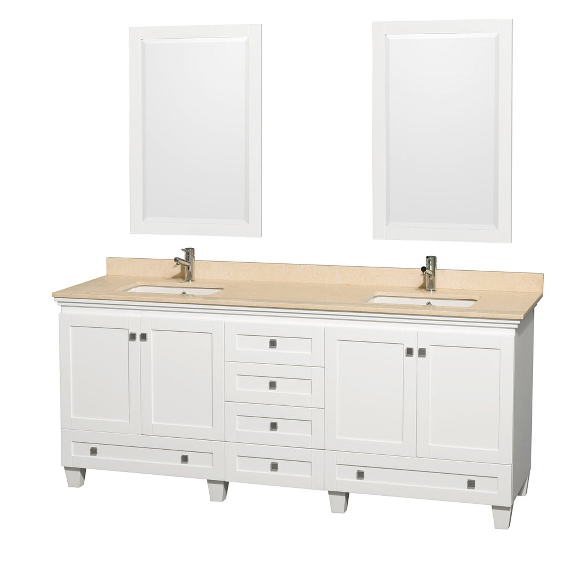 Wyndham Collection Acclaim 80" Double Bathroom Vanity in White With Ivory Marble Countertop, Undermount Square Sink & 24" Mirror