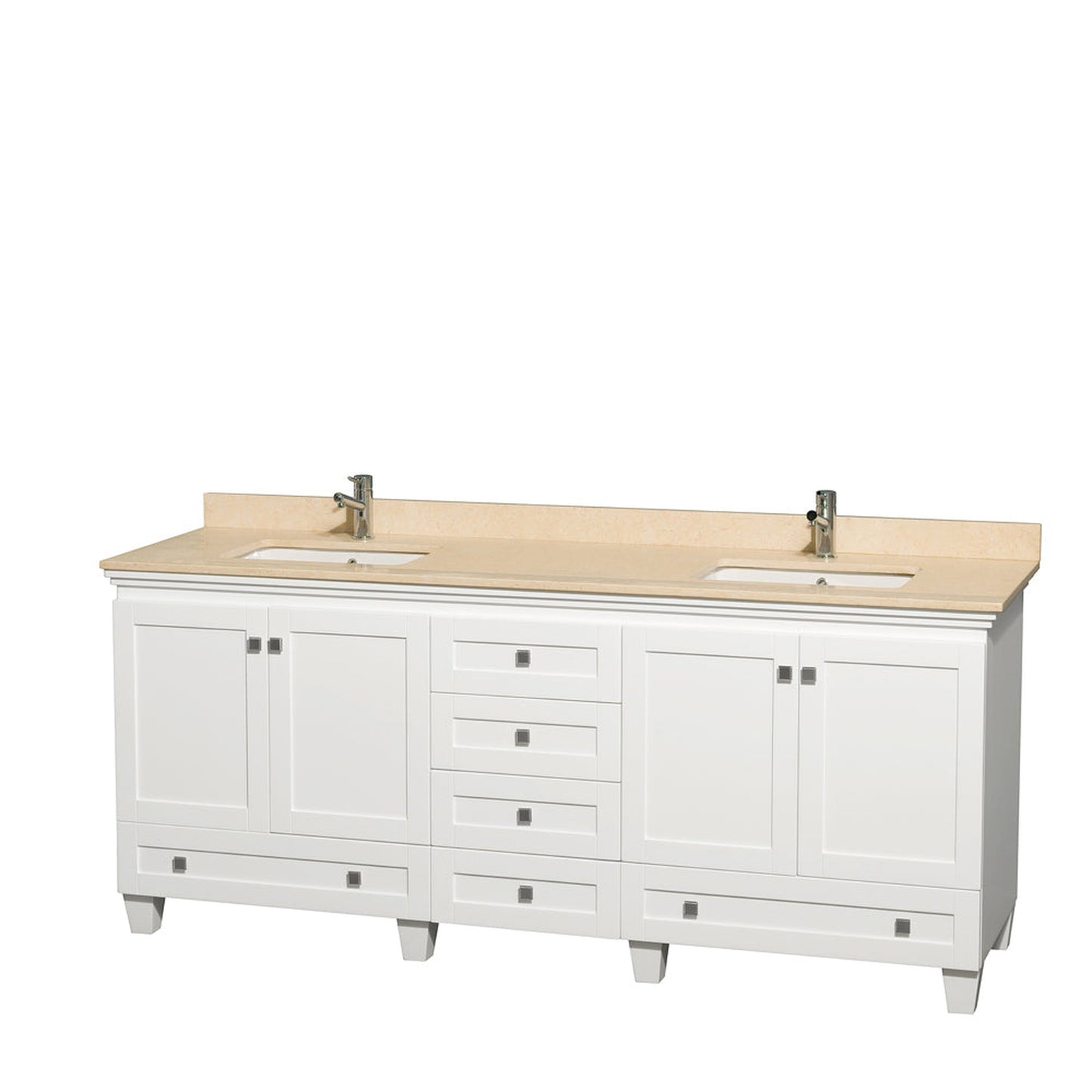 Wyndham Collection Acclaim 80" Double Bathroom Vanity in White With Ivory Marble Countertop & Undermount Square Sink