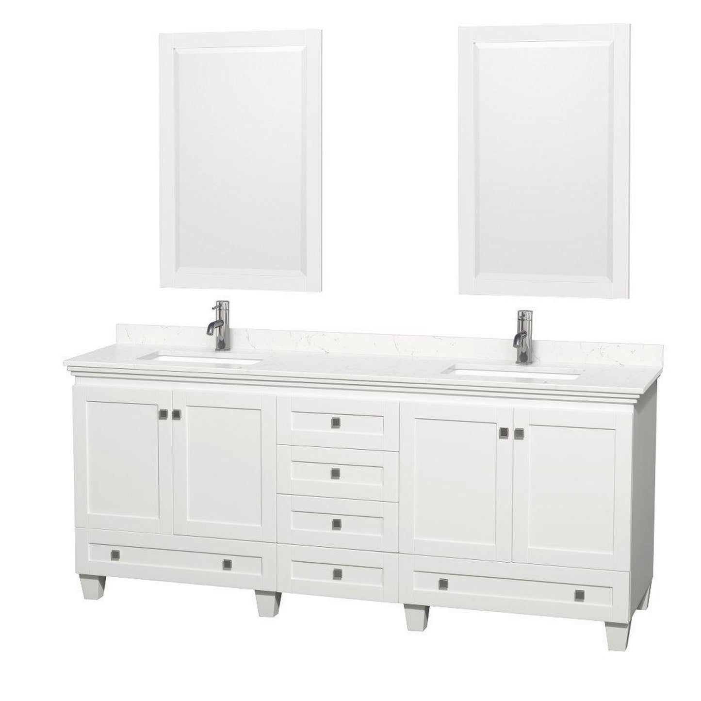 Wyndham Collection Acclaim 80" Double Bathroom White Vanity With Light-Vein Carrara Cultured Marble Countertop And Undermount Square Sinks And 2 Set Of 24" Mirror