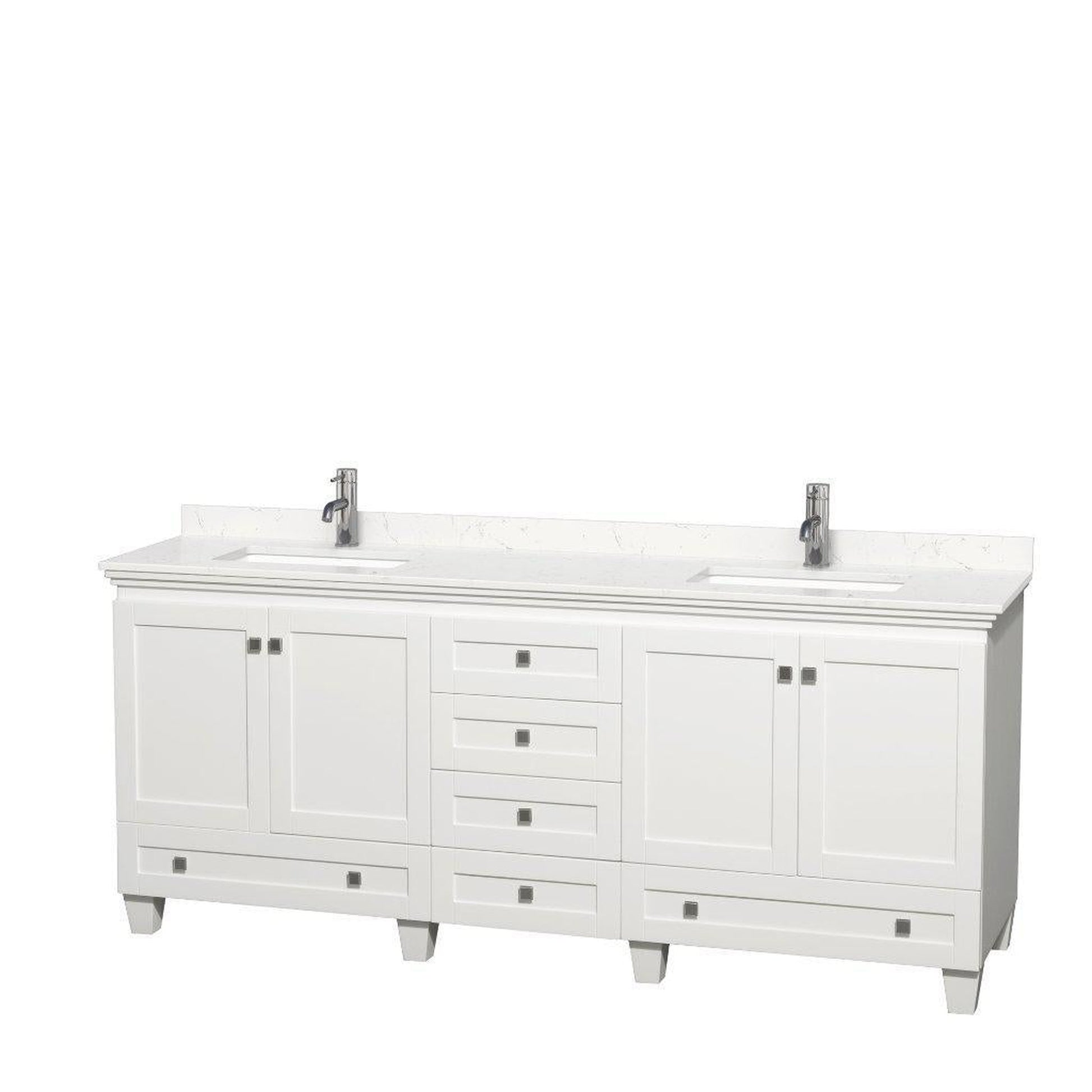 Wyndham Collection Acclaim 80" Double Bathroom White Vanity With Light-Vein Carrara Cultured Marble Countertop And Undermount Square Sinks