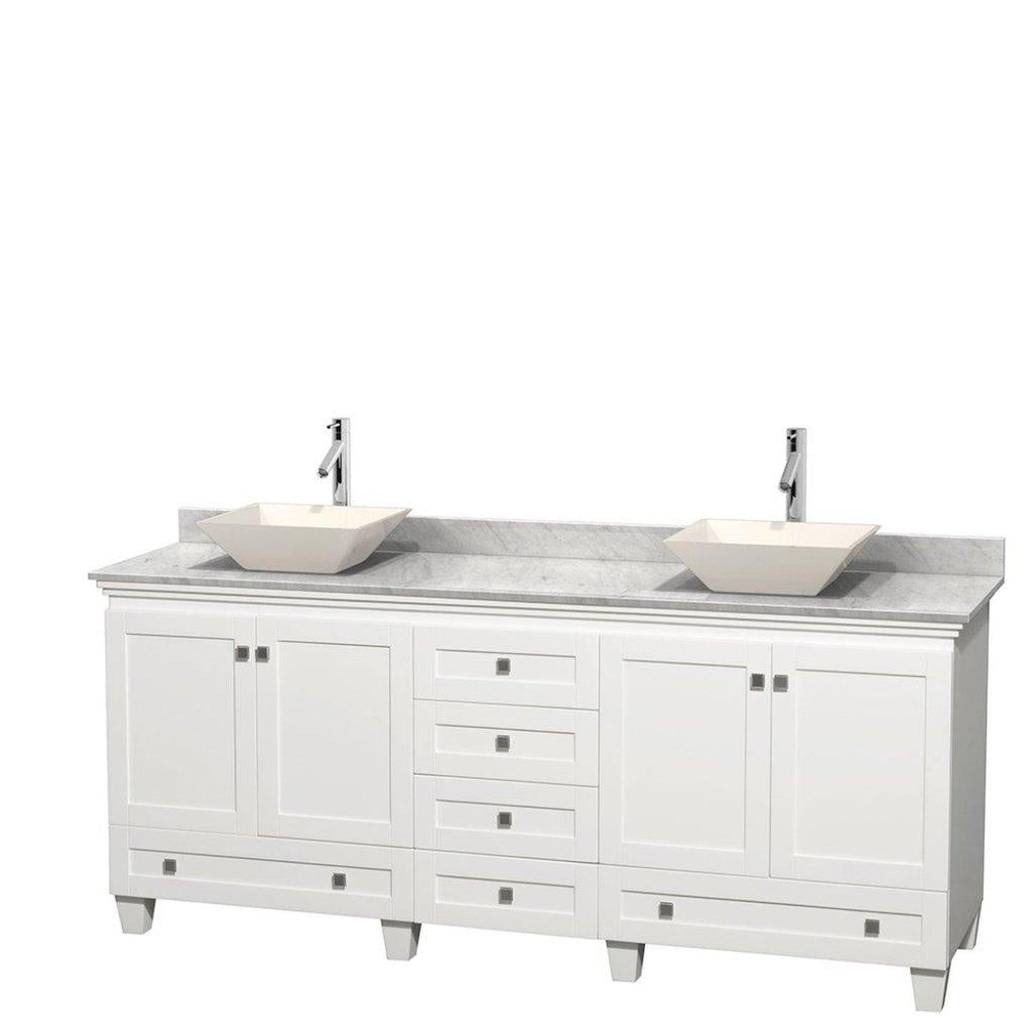 Wyndham Collection Acclaim 80" Double Bathroom White Vanity With White Carrara Marble Countertop And Pyra Bone Porcelain Sinks