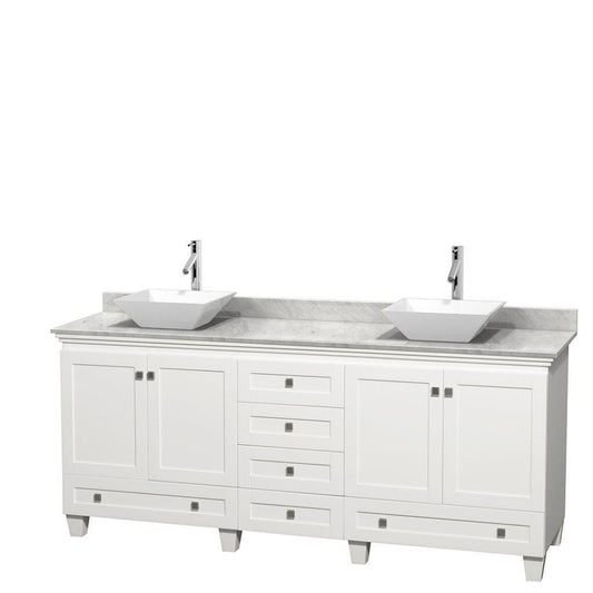 Wyndham Collection Acclaim 80" Double Bathroom White Vanity With White Carrara Marble Countertop And Pyra White Porcelain Sinks