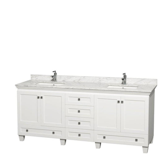 Wyndham Collection Acclaim 80" Double Bathroom White Vanity With White Carrara Marble Countertop And Undermount Square Sinks