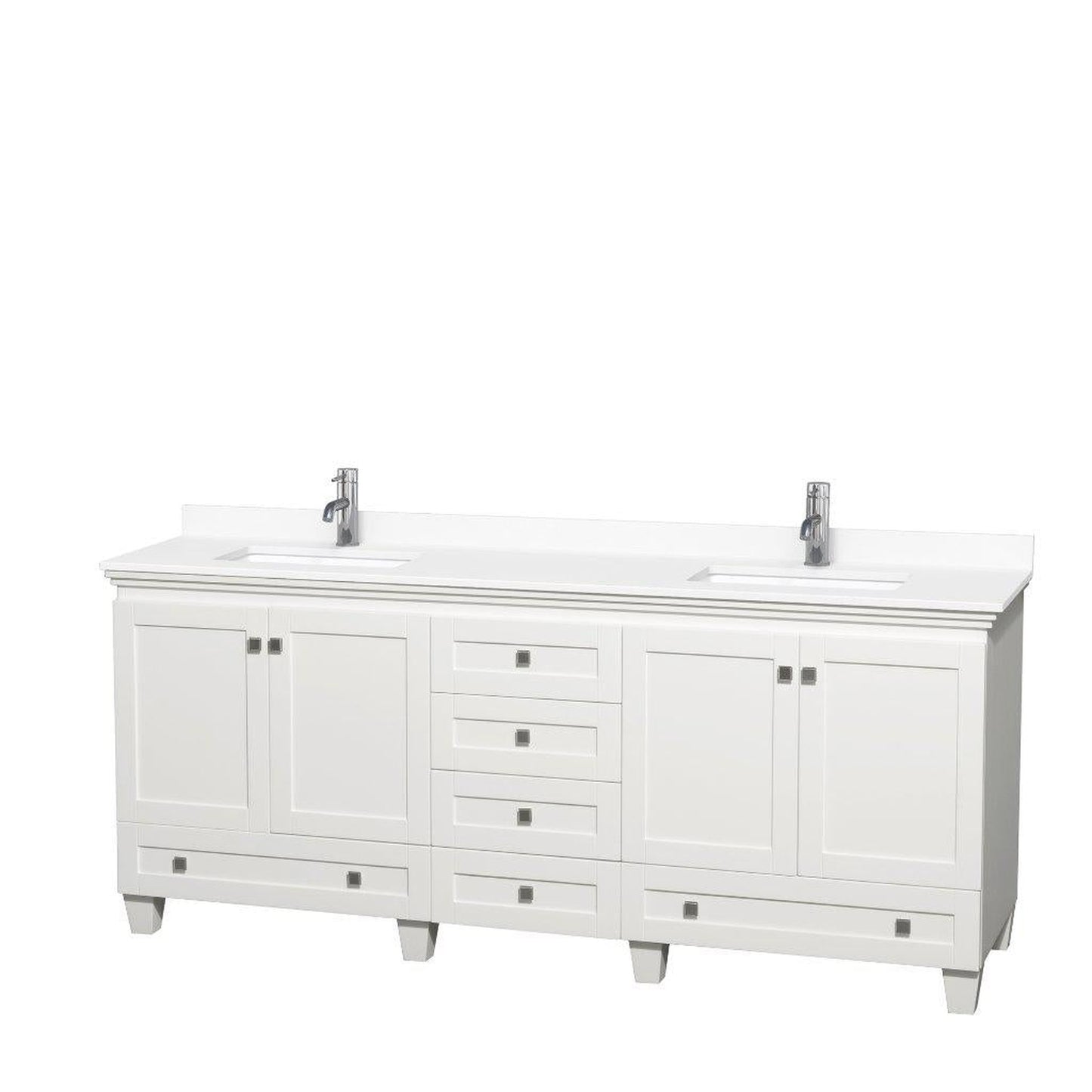 Wyndham Collection Acclaim 80" Double Bathroom White Vanity With White Cultured Marble Countertop And Undermount Square Sinks