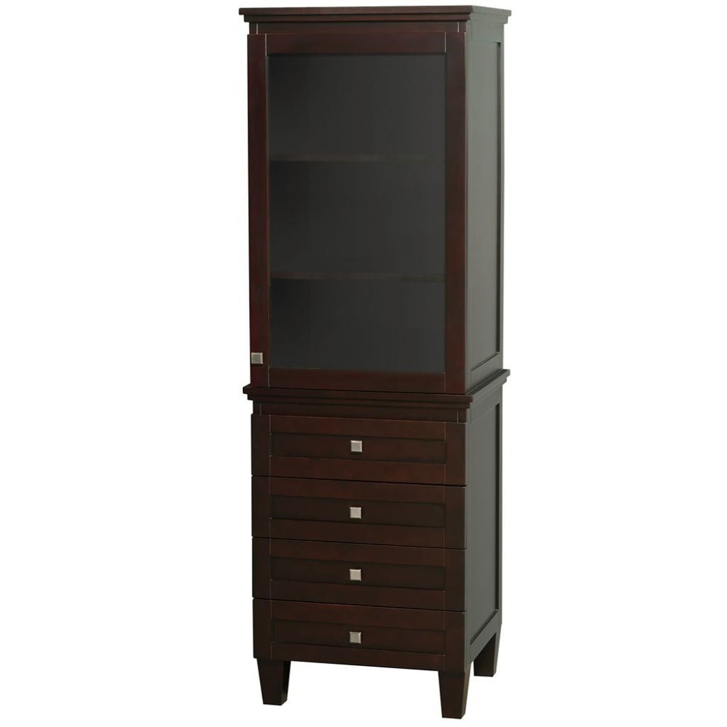 Wyndham Collection Acclaim Bathroom Linen Tower in Espresso with Shelved Cabinet Storage and 4 Drawers