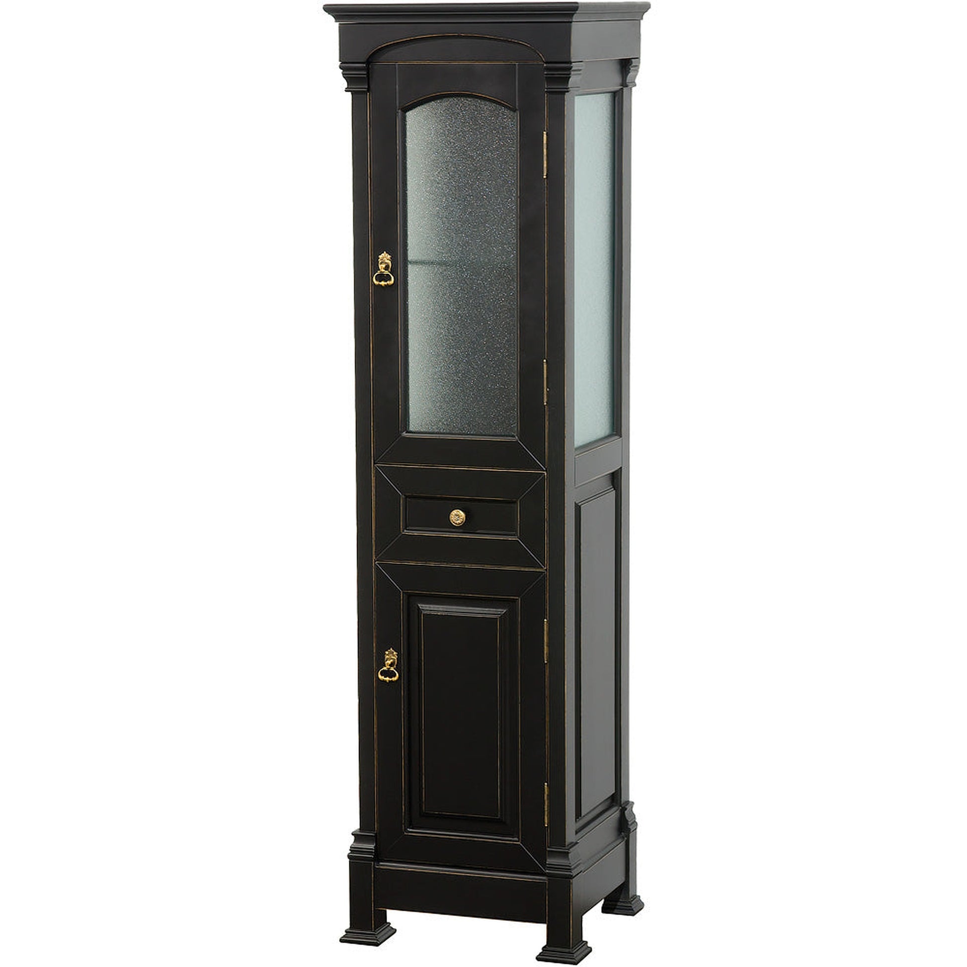 Wyndham Collection Andover 18" Black Bathroom Linen Tower With Cabinet Storage