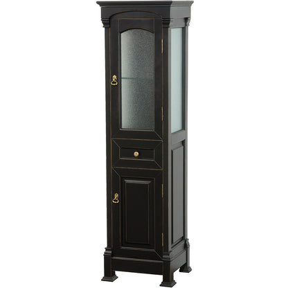 Wyndham Collection Andover 18" Black Bathroom Linen Tower With Cabinet Storage