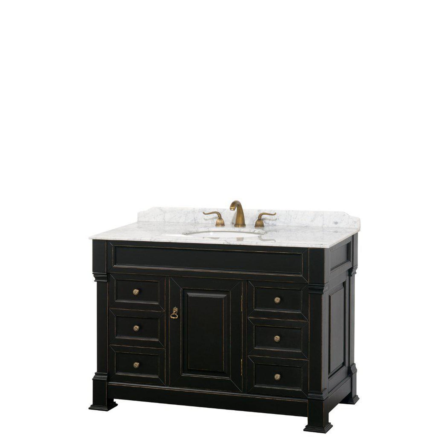 Wyndham Collection Andover 48" Single Bathroom Black Vanity Set With White Carrara Marble Countertop And Undermount Oval Sink, And No Mirror