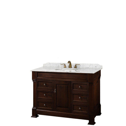 Wyndham Collection Andover 48" Single Bathroom Dark Cherry Vanity With White Carrara Marble Countertop And Undermount Oval Sink, And No Mirror