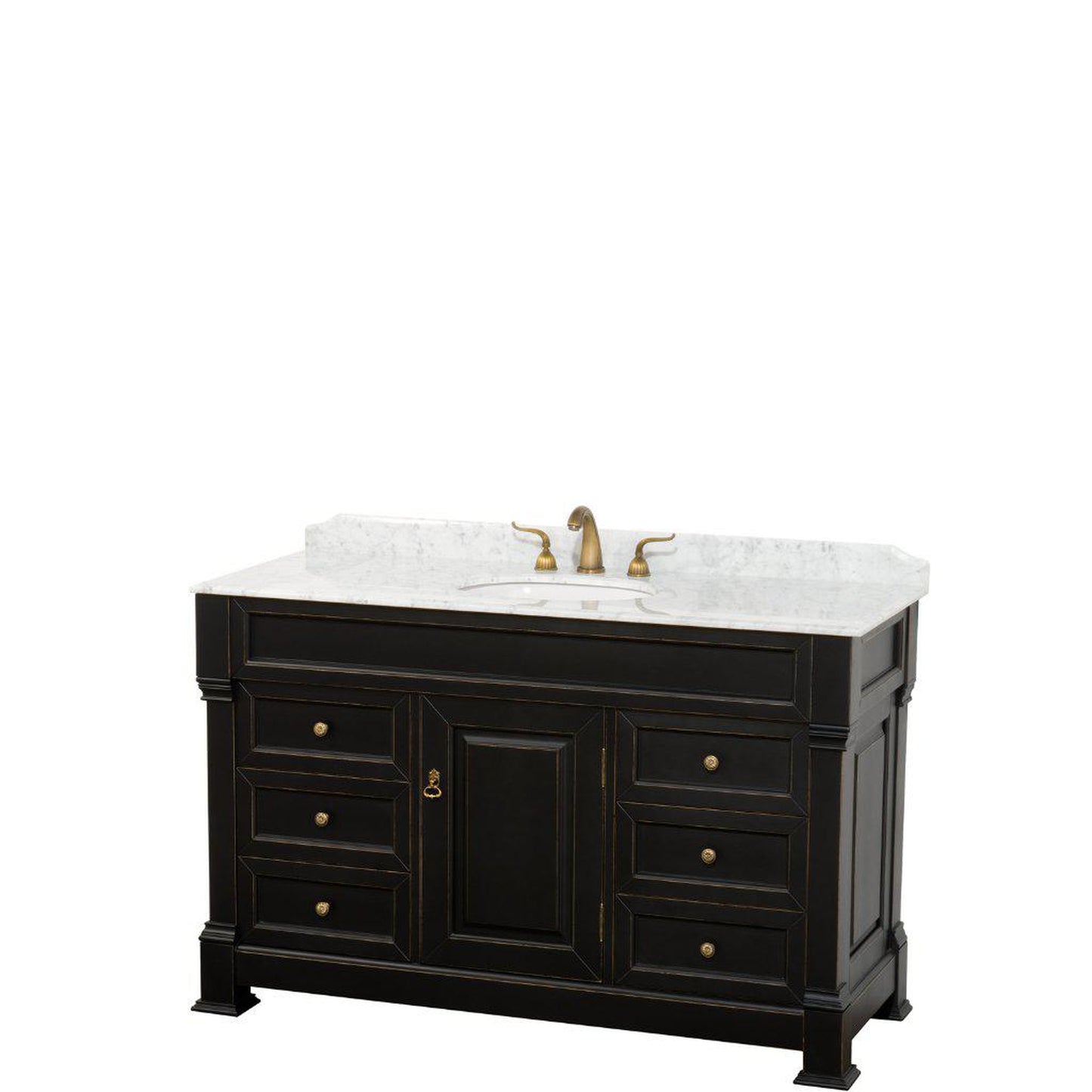 Wyndham Collection Andover 55" Single Bathroom Black Vanity Set With White Carrara Marble Countertop And Undermount Oval Sink, And No Mirror