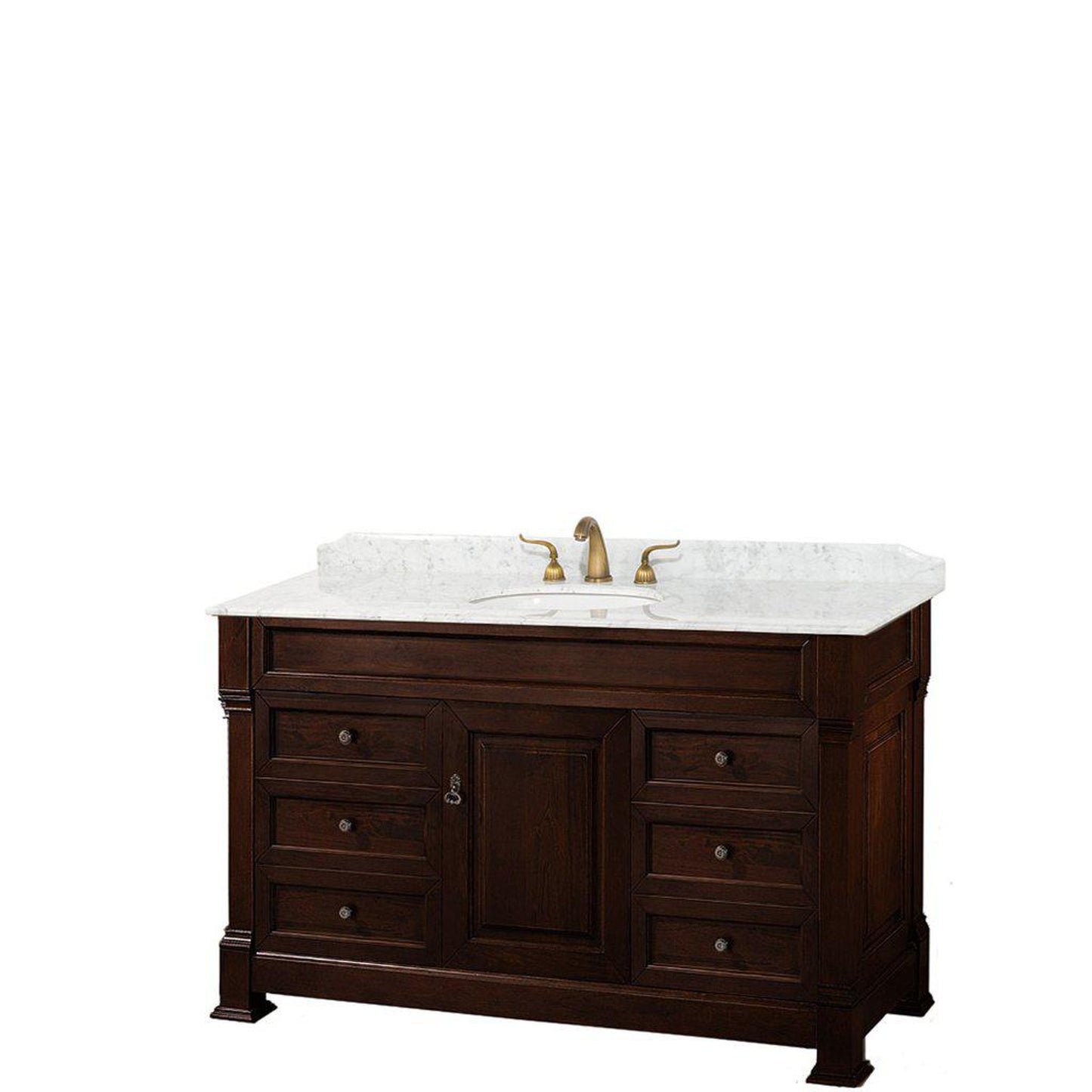 Wyndham Collection Andover 55" Single Bathroom Dark Cherry Vanity With White Carrara Marble Countertop And Undermount Oval Sink, And No Mirror