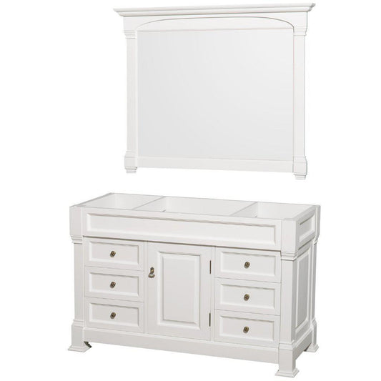 Wyndham Collection Andover 55" Single Bathroom White Vanity Set With 50" Mirror