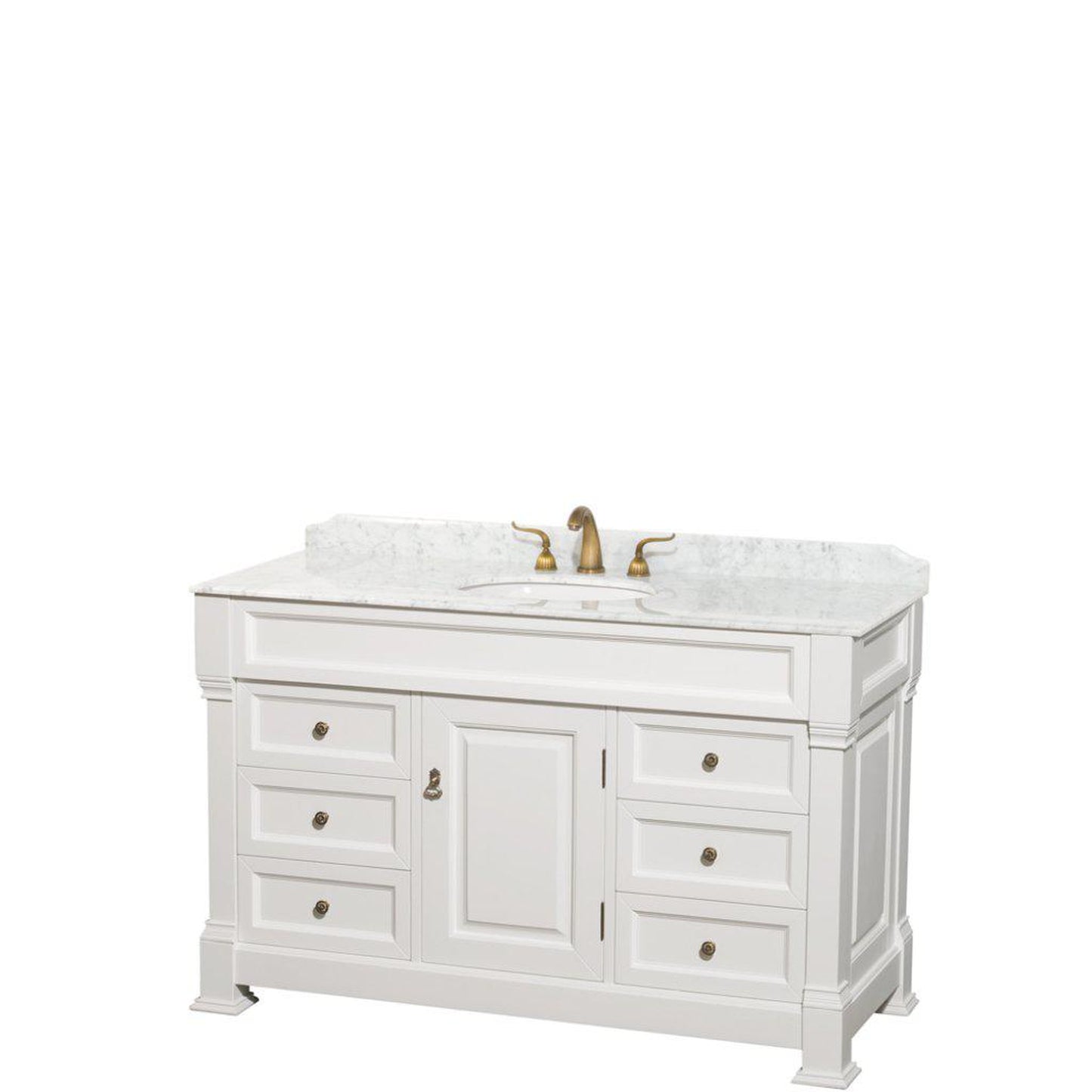 Wyndham Collection Andover 55" Single Bathroom White Vanity With White Carrara Marble Countertop And Undermount Oval Sink, And No Mirror